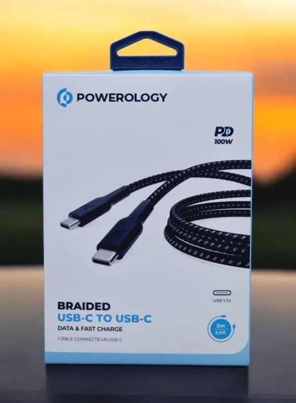 POWEROLOGY BRAIDED USB-C TO USB-C DATA & FAST CHARGE CABLE PD 100W | 2M BLACK